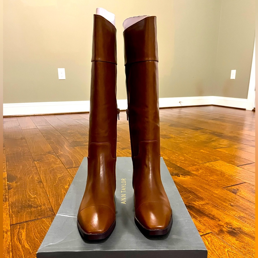 Ann Taylor Equestrian Leather Boots in Pelican Brown